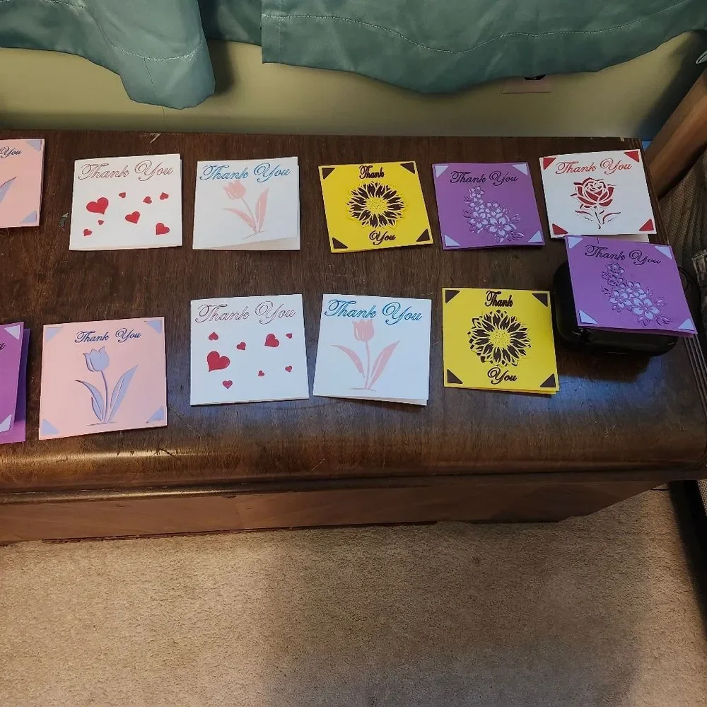 Hand Crafted Colorful Floral Thank You Cards Set of 12